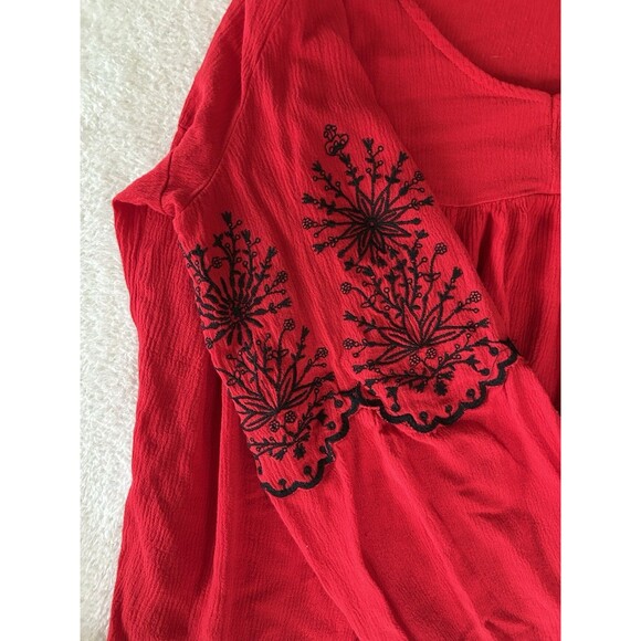 Mi Ami Gauzy Red Boho Top Red With Black Embroidered Balloon Sleeve Size Small - Picture 3 of 8